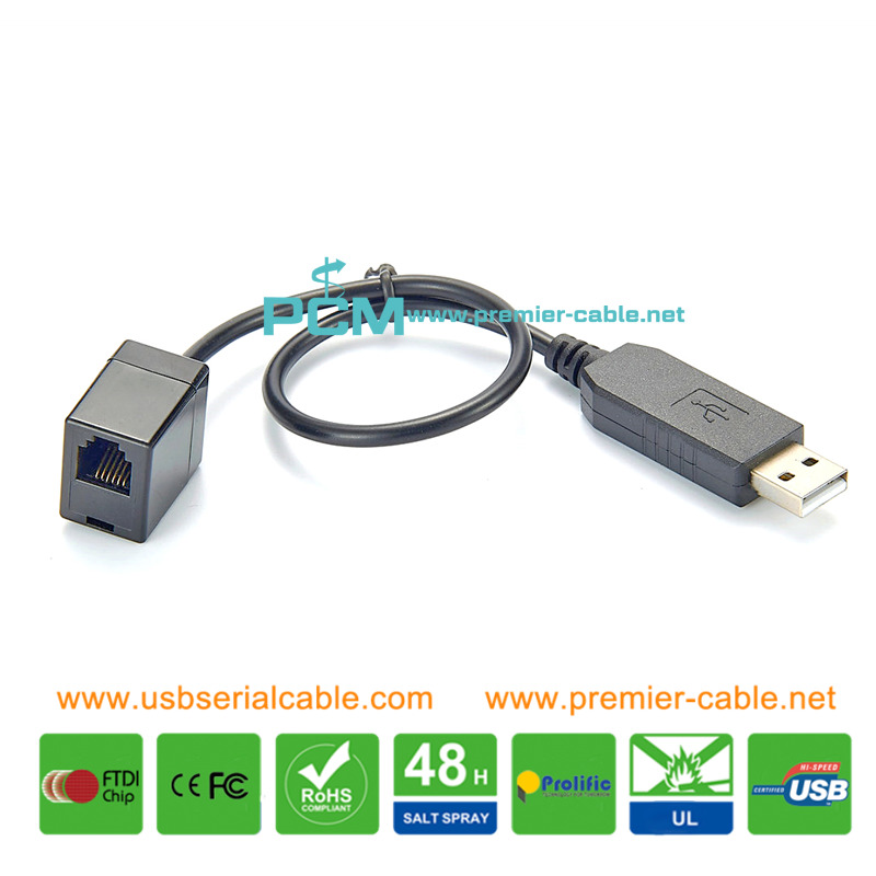 USB to RJ12 6P6C Female Socket Cable