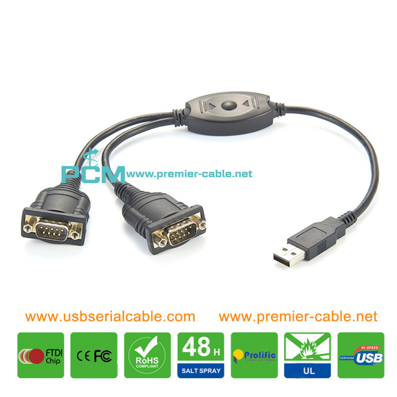 USB to DB9 x2 Serial Y Splitter Cable