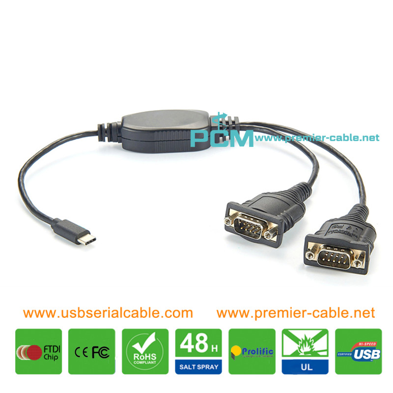 Type C to RS232 DB9x2 Y Splitter Cable