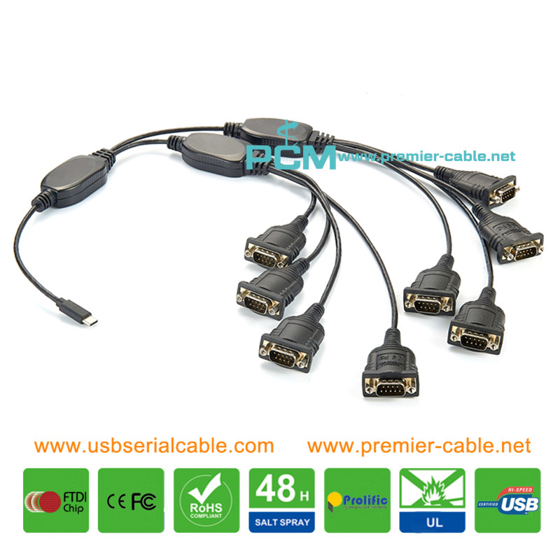 Type C to DB9 8 Ports RS232 Splitter Cable