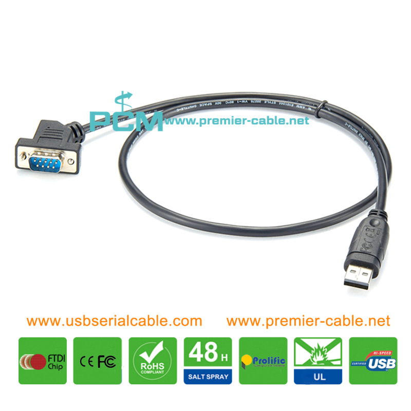 RS232 USB to DB9 Full Pinout 45° Angle Cable
