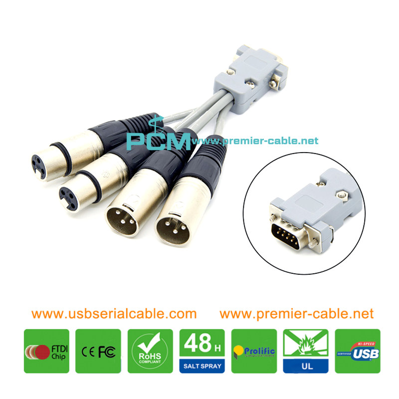 DB9 Male to 4x 3Pin XLR Speaker Cable