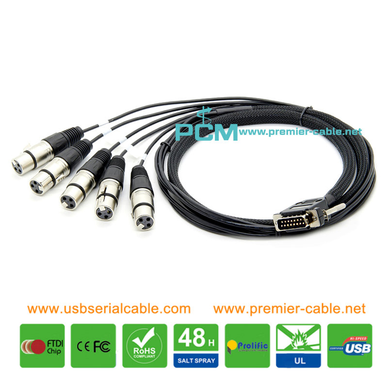 DB15 to 5x XLR 3Pin Analog Splitter Cable