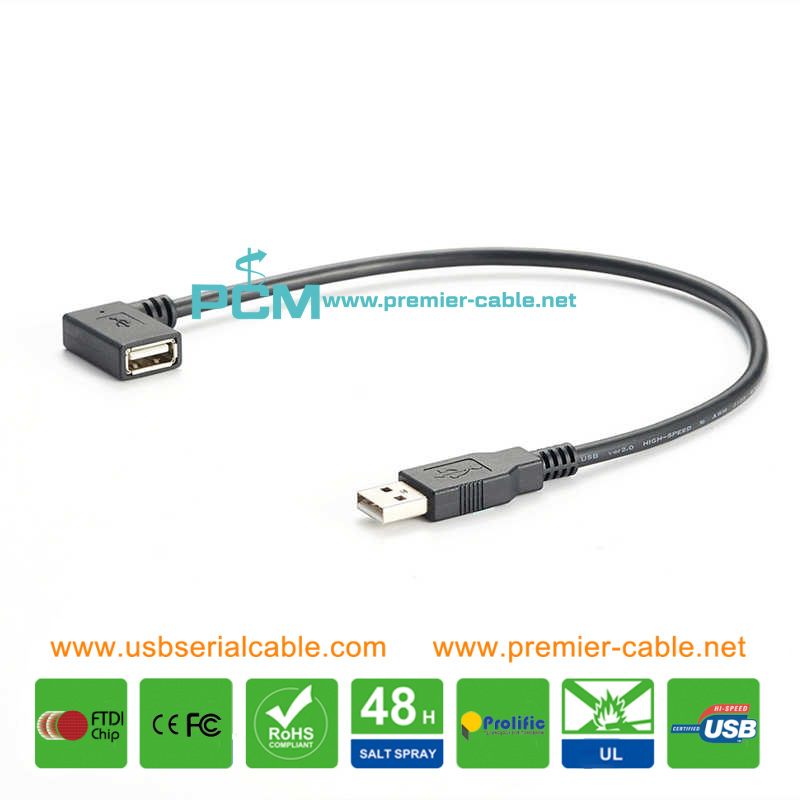 USB Type A Angle Plug Low Profile Cable