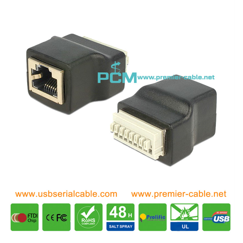 RJ45 Socket to Push Button Terminal Block Adapter