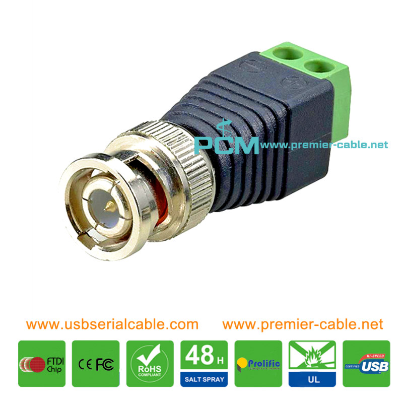 BNC Male to 2 Pin Terminal Block Adapter