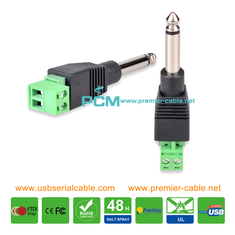 Stereo Jack 6.35mm to 2 Pin Terminal Block