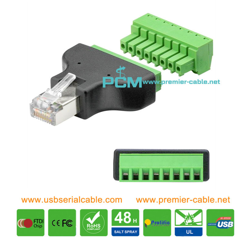 RJ45 Male to 8 Pin Terminal Block 2 Parts Adapter RJ45 Male to 8 Pin Terminal Block 2 Parts Adapter