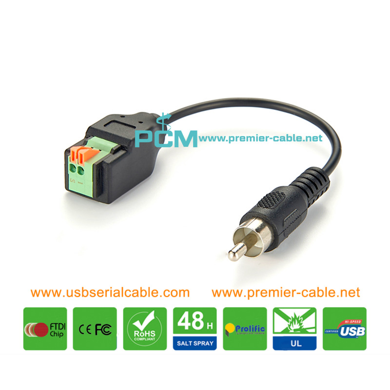 Audio RCA Male to 2 Pin Terminal Block Cord Audio RCA Male to 2 Pin Terminal Block Cord
