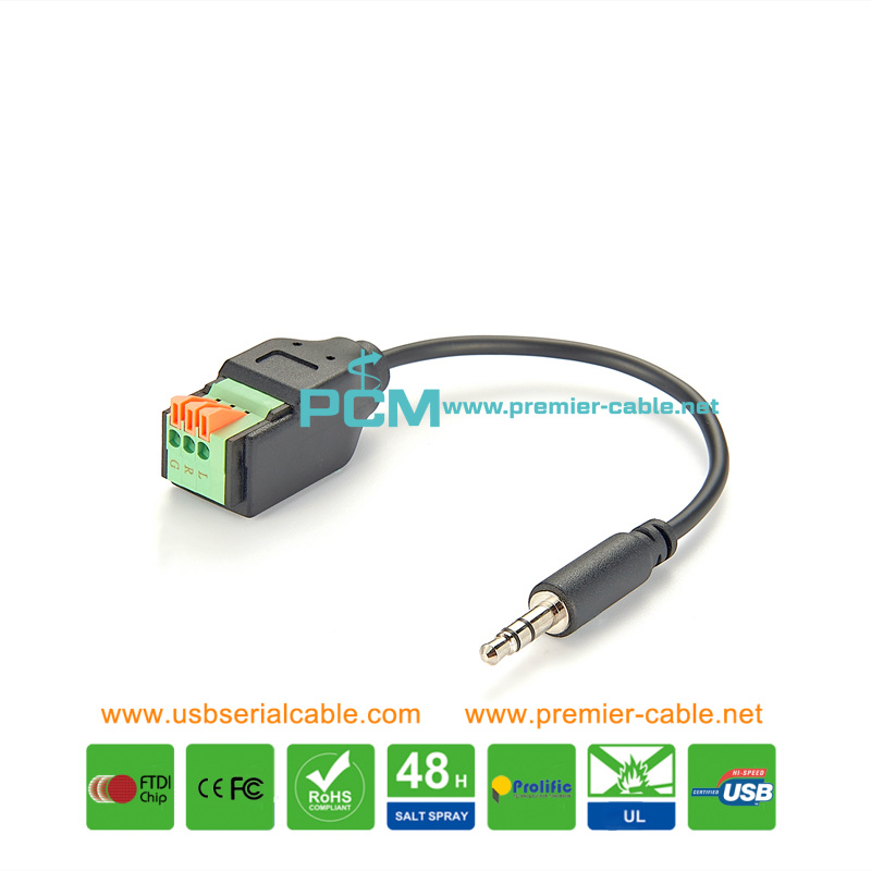 Stereo 3.5mm TRS Male to 3 Pin Pluggable Terminal Block Stereo 3.5mm TRS Male to 3 Pin Pluggable Terminal Block