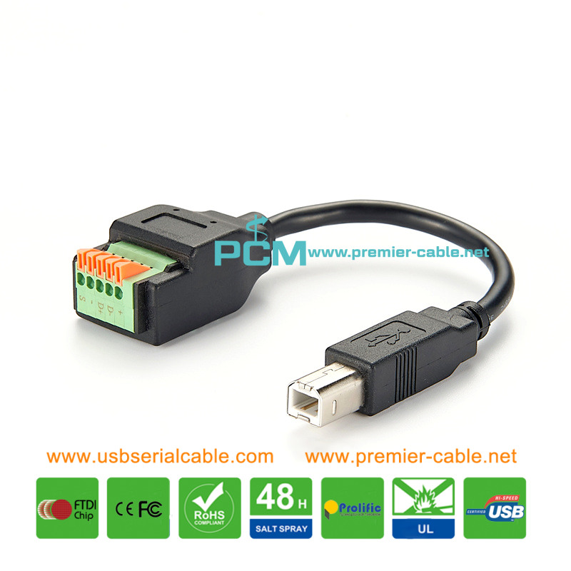 USB-B to 5 Pin Terminal Breakout Printer Cable