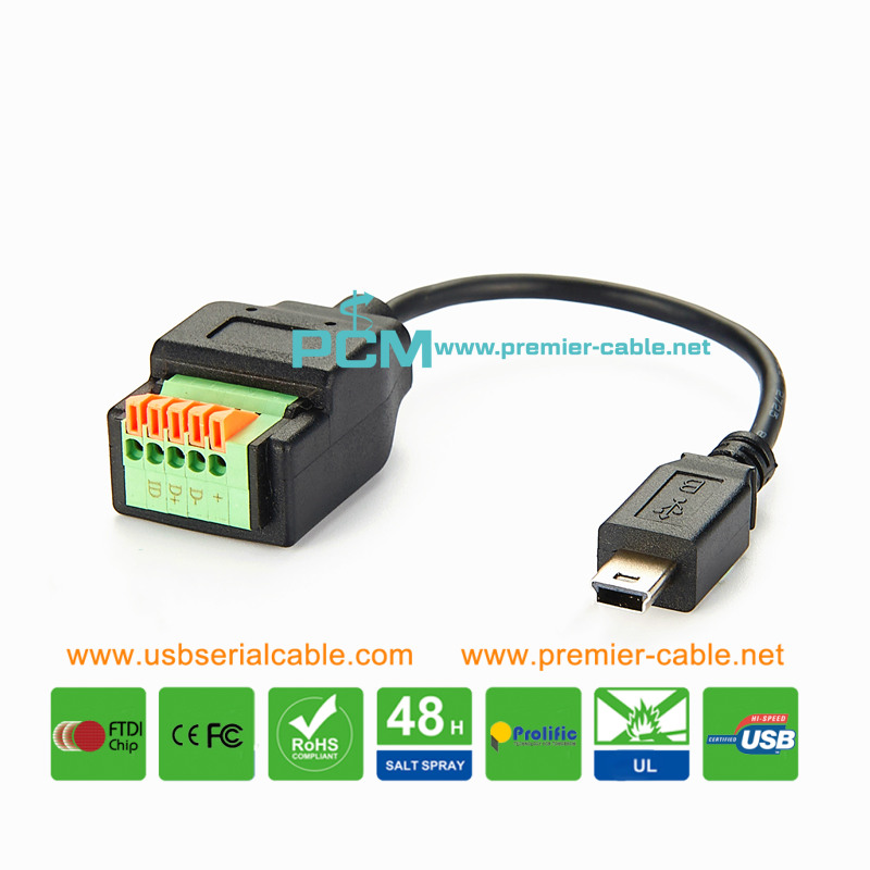 Mini USB to 5 Way Pluggable Terminal Converter Cable