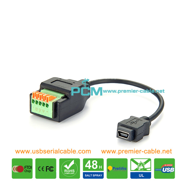 Mini USB Socket to 5 Pin Solderless Terminal Converter Cord
