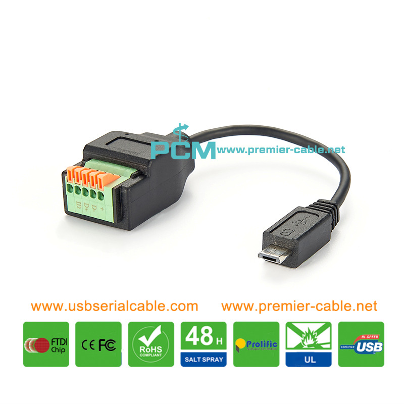 Micro USB to 5 Pole Push-In Terminal Block Cord