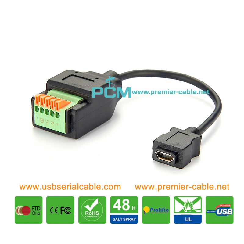 Micro USB Female to 5 Pin Pluggable Terminal Cable