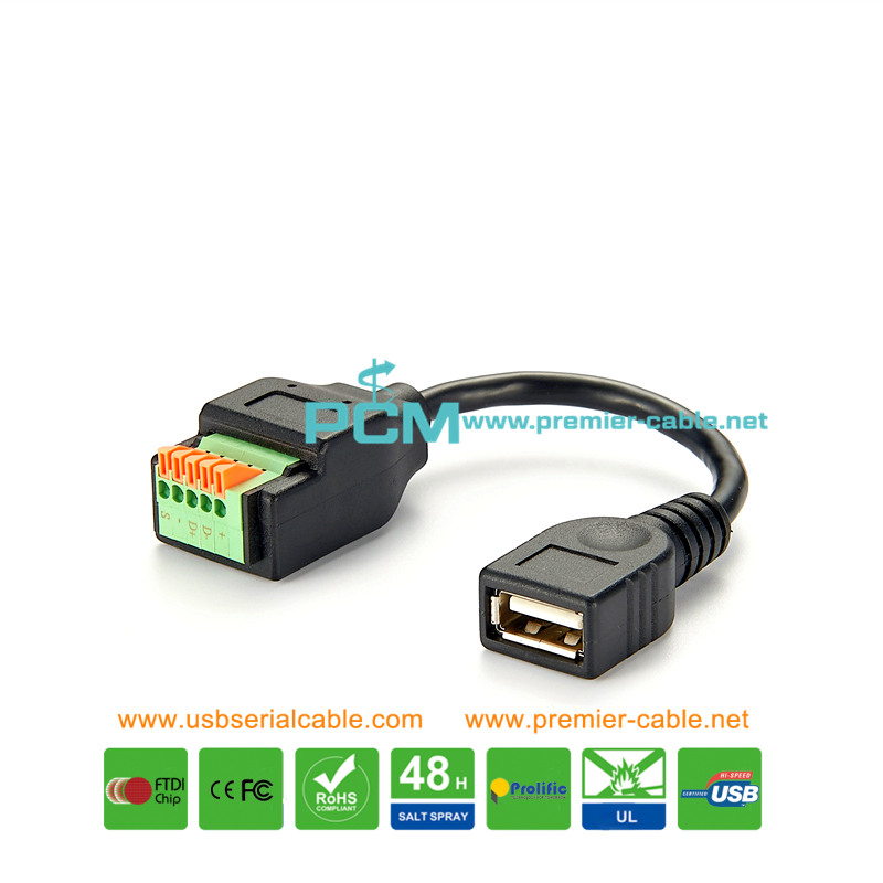USB2.0 Socket to 5 Pin Spring Press Terminal Cable