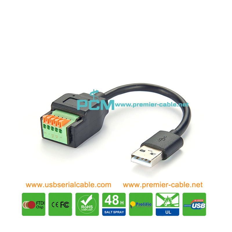 USB-A 2.0 to 5 Pin Push Button Terminal Block Cable