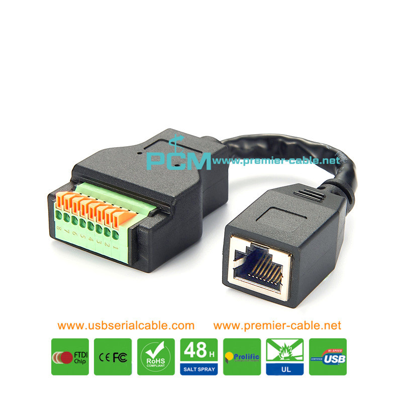 Ethernet RJ45 Socket to 8 Pole Spring Press Terminal Cord