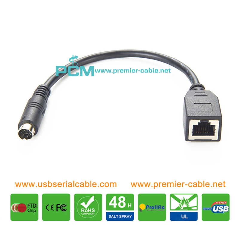 8 Pin Mini Din to RJ45 Socket Power Extension Cable
