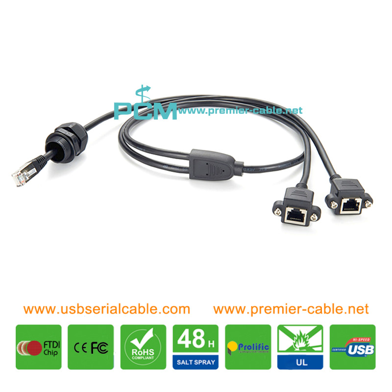 RJ45 Ethernet Screw Female Socket Y Splitter Cable