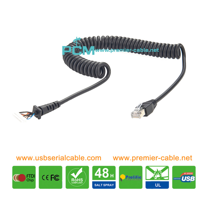 RJ45 Male to Molex 8 Pin Coiled Cable