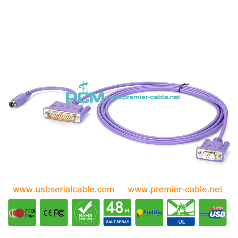 DB25 to DB9 Mini 8Pin Din SC09 PLC Serial Cable