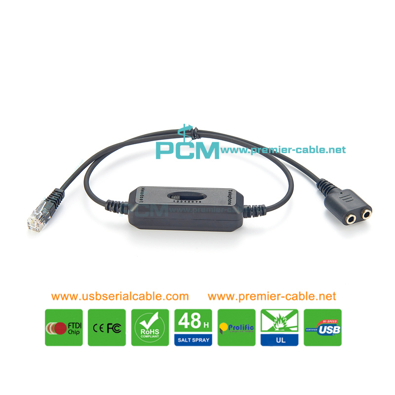 RJ9 to Dual 3.5mm Female Traffic Headset Cable with Switch