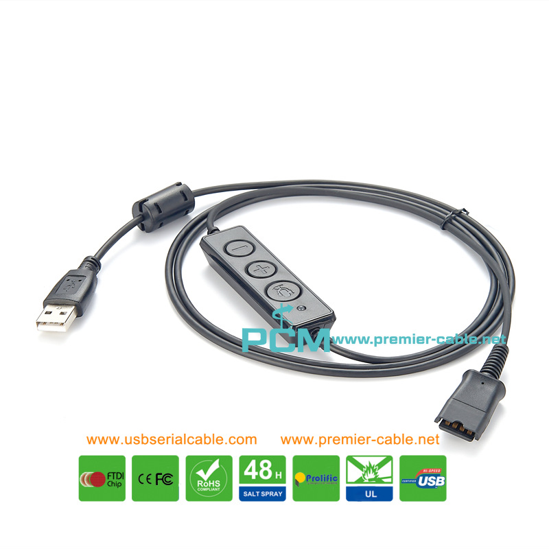 QD to USB Headset Cable with Microphone Mute Switch 