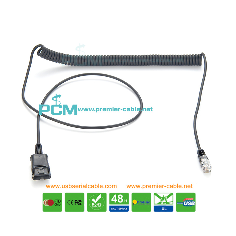 QD to RJ9 Coiled Headset Cable for Desk Phone