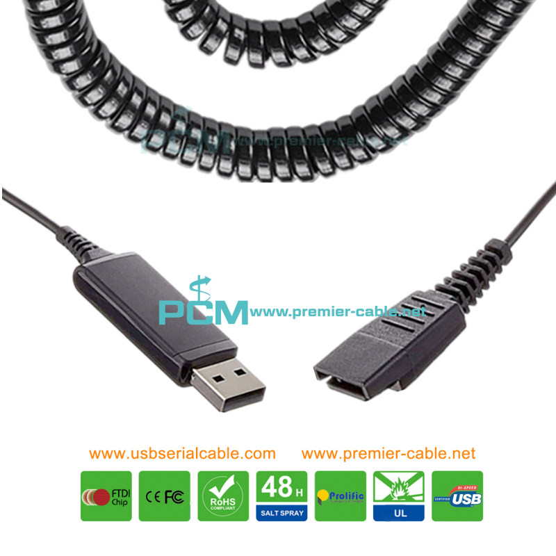 QD to USB Phone Headset Coild Phone Cable