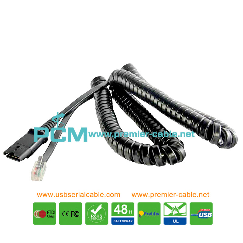 QD to RJ11 Headsets Phone Coiled Cable