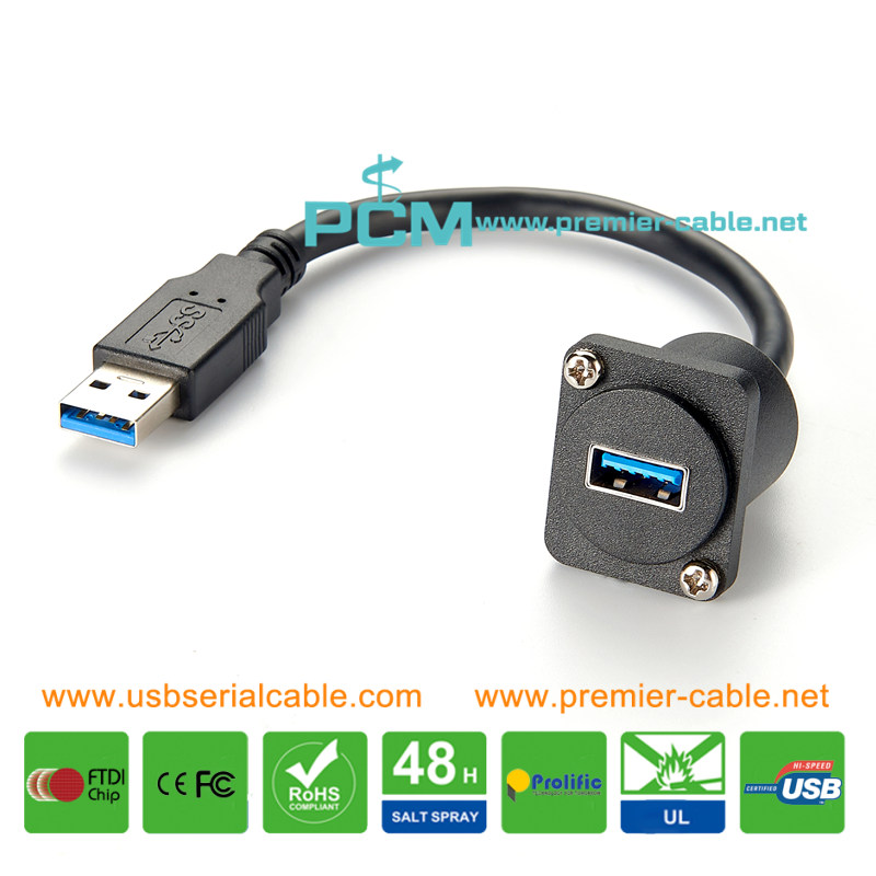 D-Type USB3.0 Type A Male to Female Chassis Industrial Panel Mount Cable
