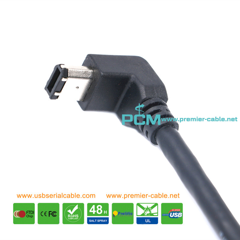 Elbow IEEE 1394 6 Pin /4 Pin Security Camera Cable