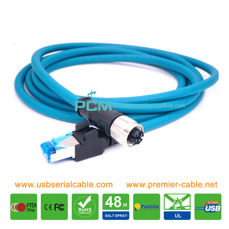 M12 Ethernet 8 Pin X-Code RJ45 CAT6 Industrial Cable
