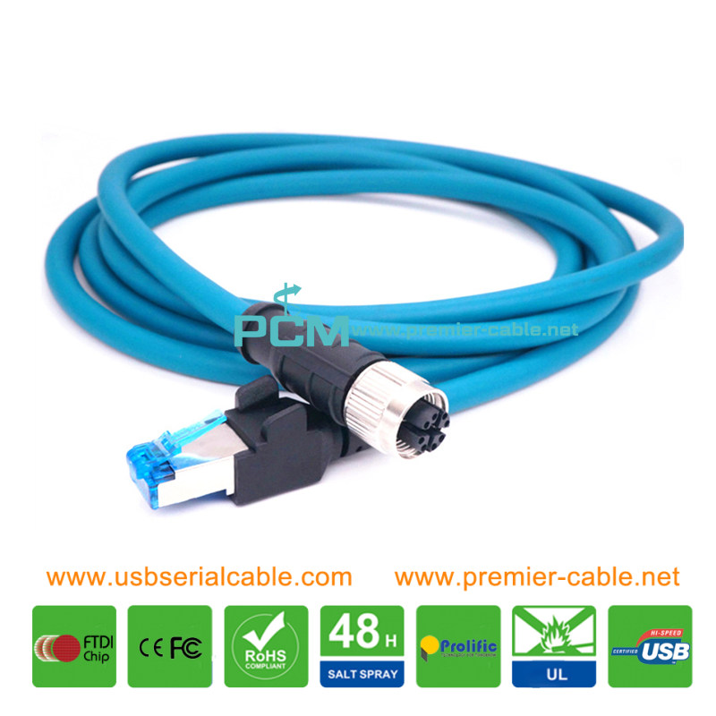M12 Ethernet 8 Pin X-Code RJ45 CAT6 Industrial Cable M12 Ethernet 8 Pin X-Code RJ45 CAT6 Industrial Cable