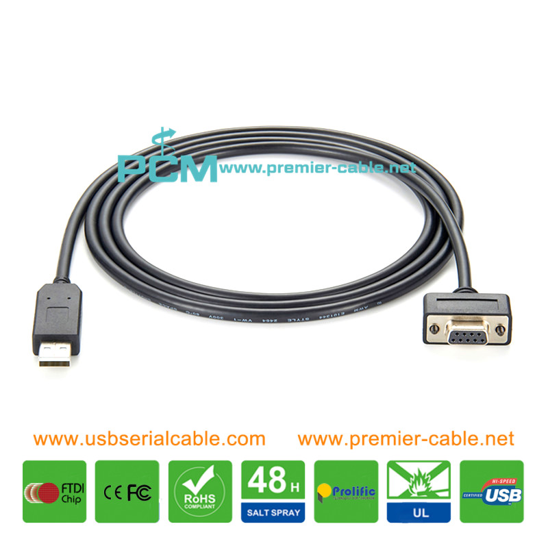 Low Profile DB9 Female to USB A Serial Cable