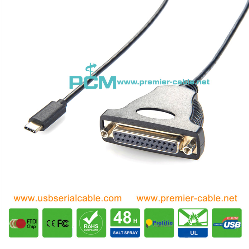 Type C to DB25 Serial Parallel Printer Cable