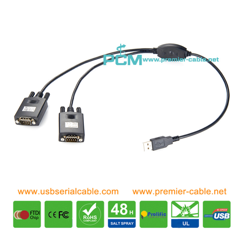 USB to Dual DB9 COM Port Serial Splitter Adapter