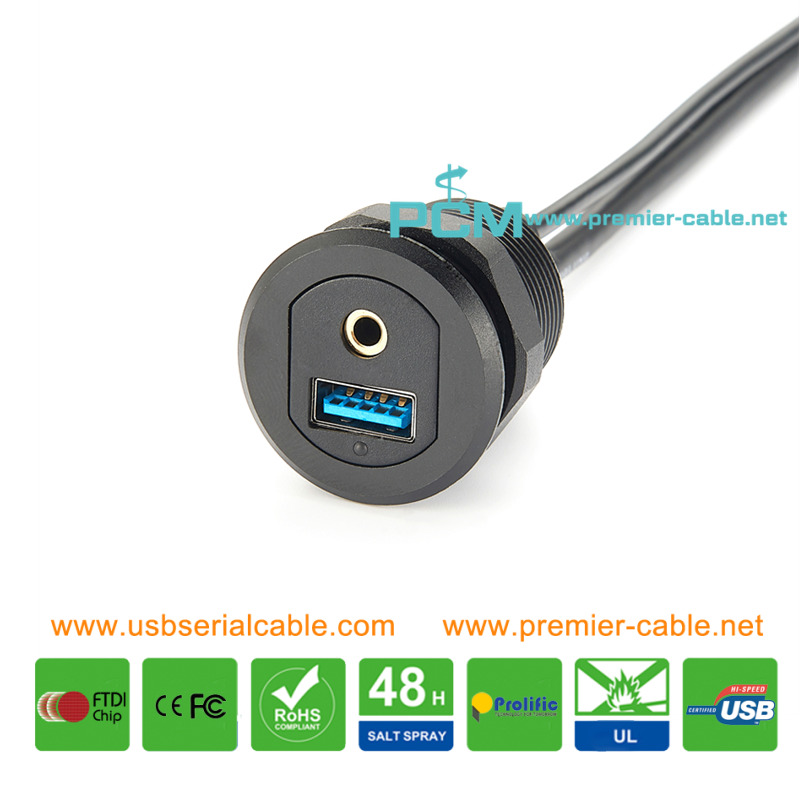 USB 3.5mm Audio Dual Port Flush Mount Cable