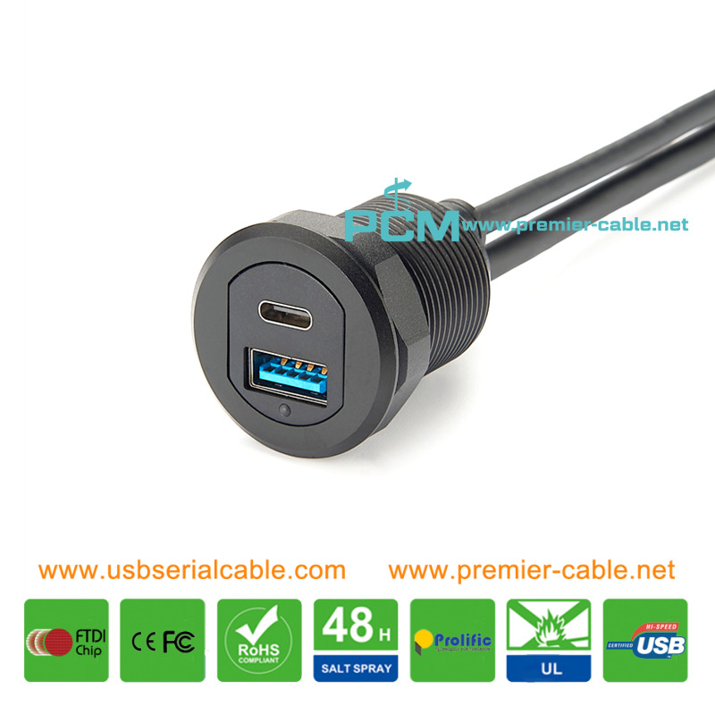 USB3.0 Type C 2 Ports Round Dash Panel Cable