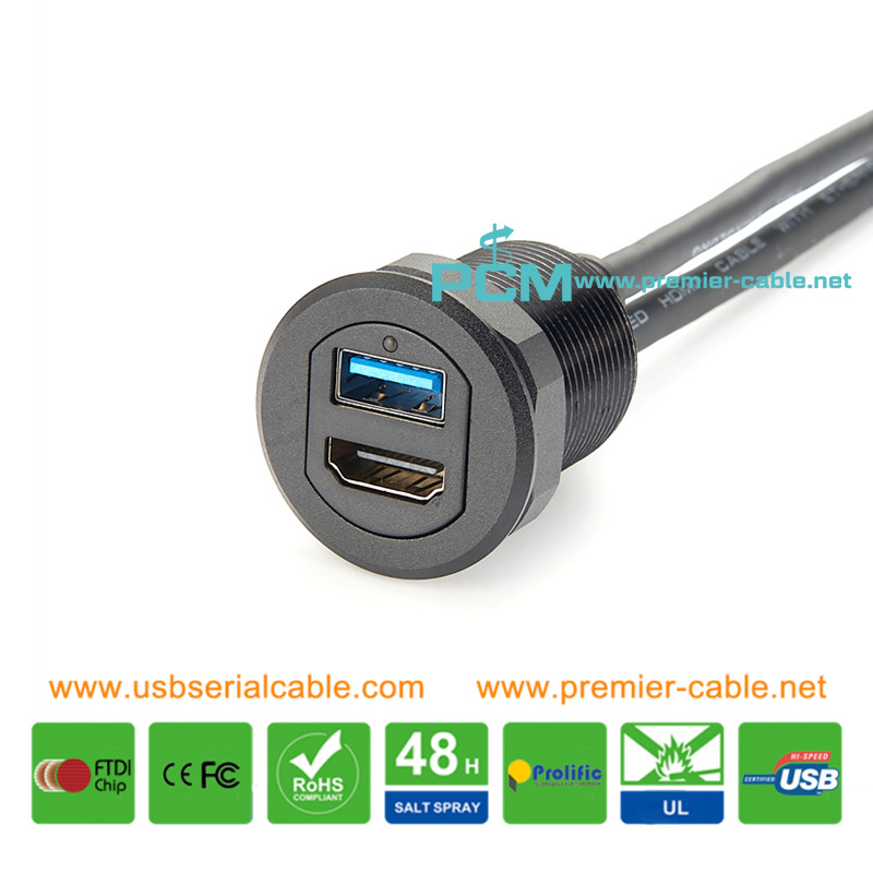 USB3.0 HDMI Dual Port Round Flush Mount Cable