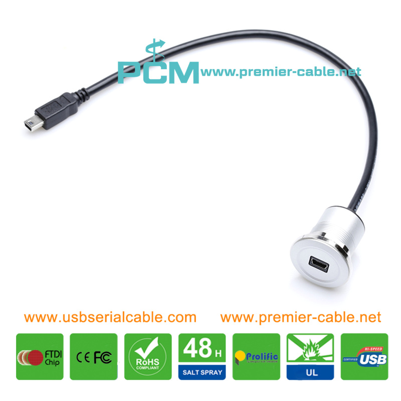 22mm Aluminum Mini USB Round Panel Mounted Extension Cable
