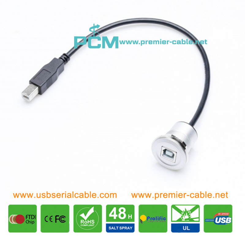 USB2.0 Type B Bulkhead Aluminum Har-Port Printer Panel Mount Cable