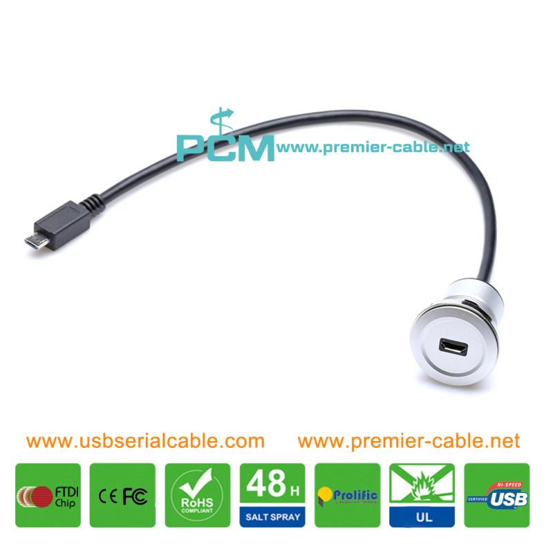 USB Micro-B Car Boat Round Flush Panel Cable