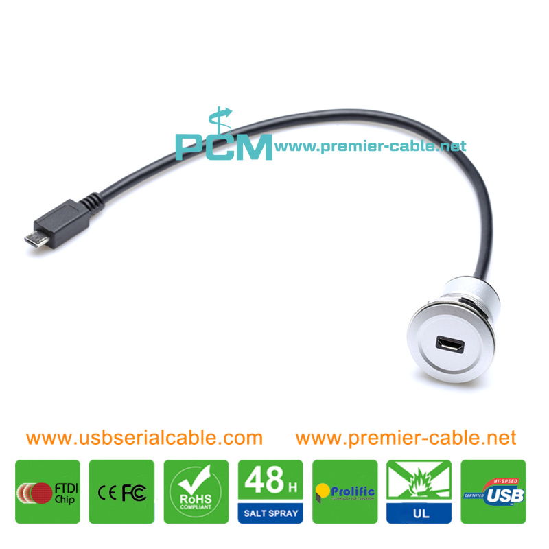 Industrial USB Micro-B Aluminum Round Panel Mount Extension Cable