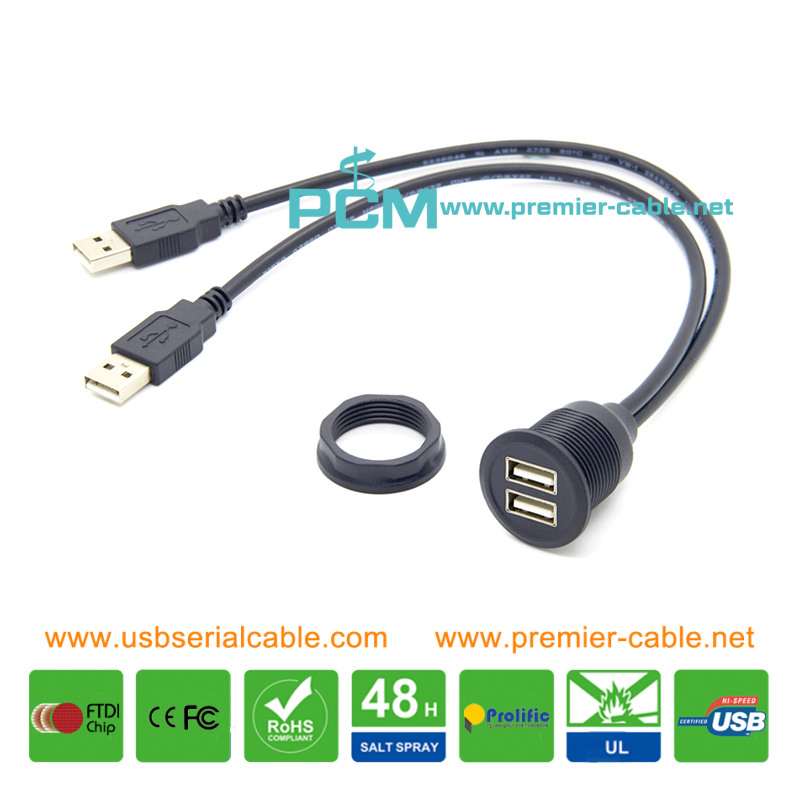 USB A Dual Port Round Dash Mounting Cable