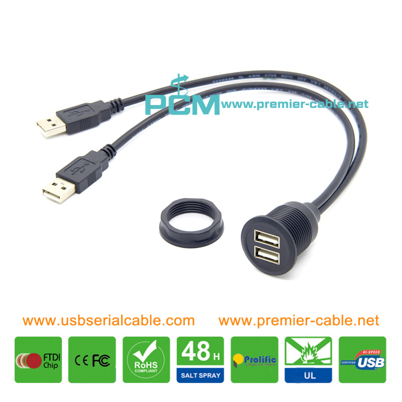 Dual Ports USB2.0 A Dashboard Round Panel Mounting Cable