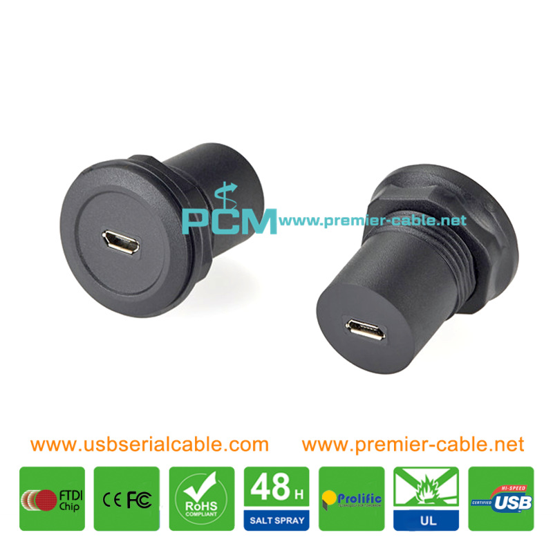 M22 Threaded Micro USB Female Socket Round Panel Mount Socket