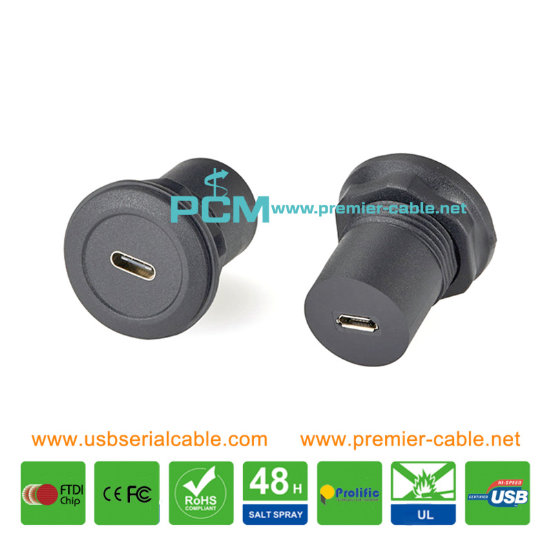 USB3.1 Type C to Micro USB Round Panel Mount Adapter Converter