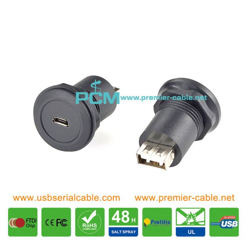 M22 Universal Micro USB to Type A Round Panel Mount Coupler Socket